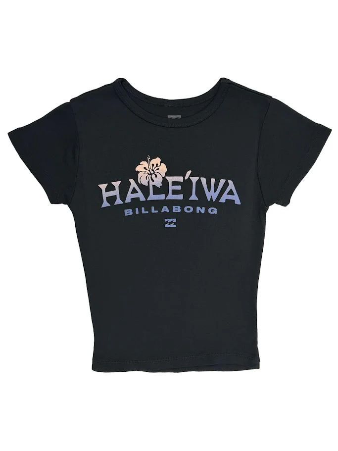 BILLABONG HALEIWA PALM GODDESS FITTED WOMENS CROP TEE - OFF BLACK (OB1)