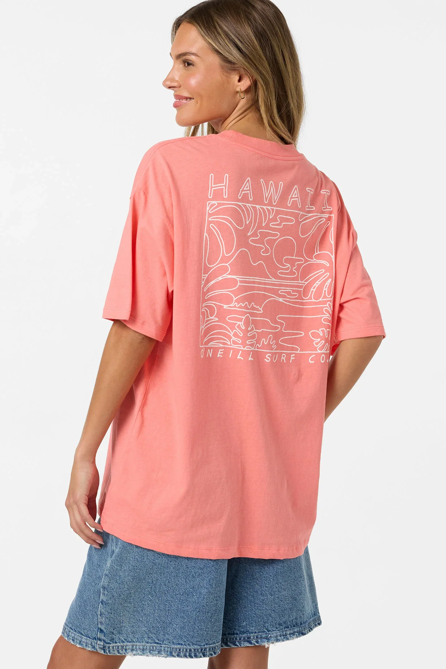O'NEILL LINEAR SCAPE HAWAII OVERSIZED WOMENS TEE - PEACH (GPC)